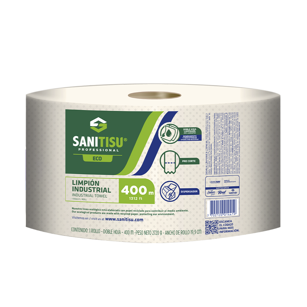 Limpión de 400 metros Doble Hoja con Precorte Natural