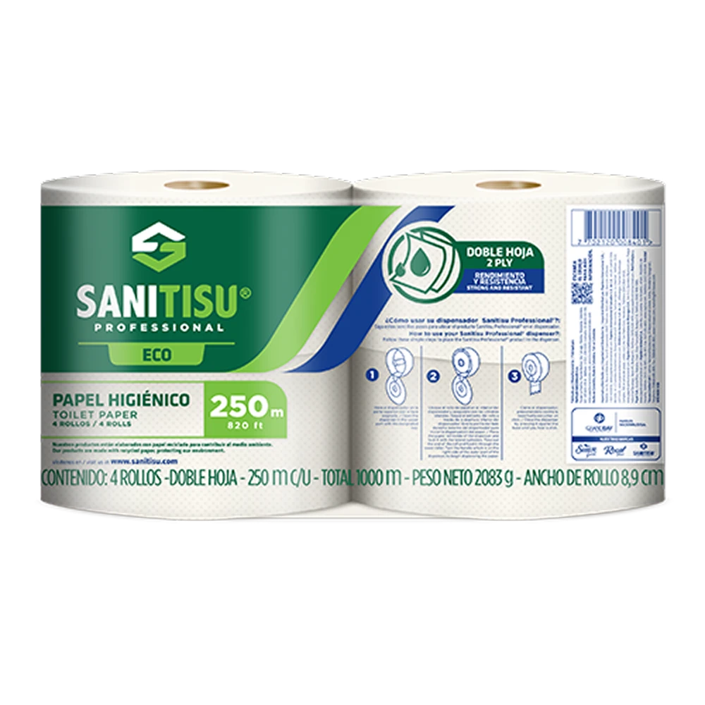 Papel Higiénico Jumbo 250 M Doble Hoja Natural