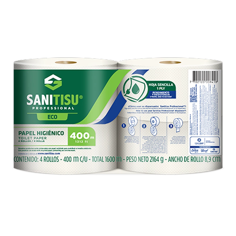 Papel Higiénico Jumbo 400 M Hoja Sencilla Natural