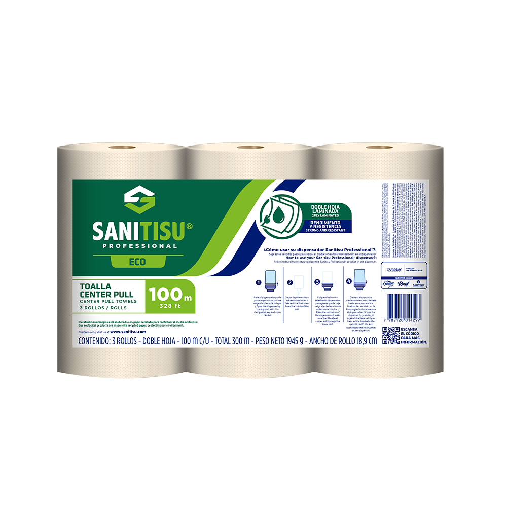 Toalla Centerpull 100 metros Natural Doble Hoja