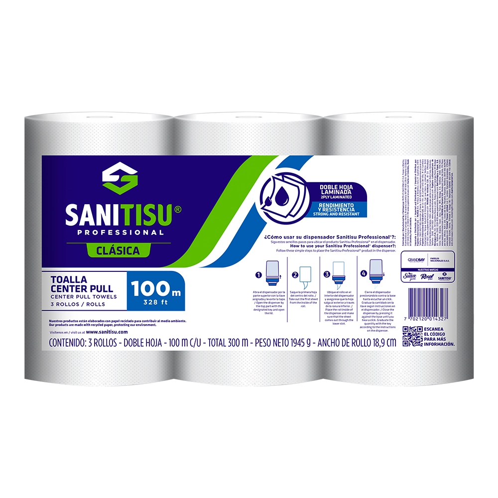 Toalla Centerpull 100 metros Blanco Doble hoja